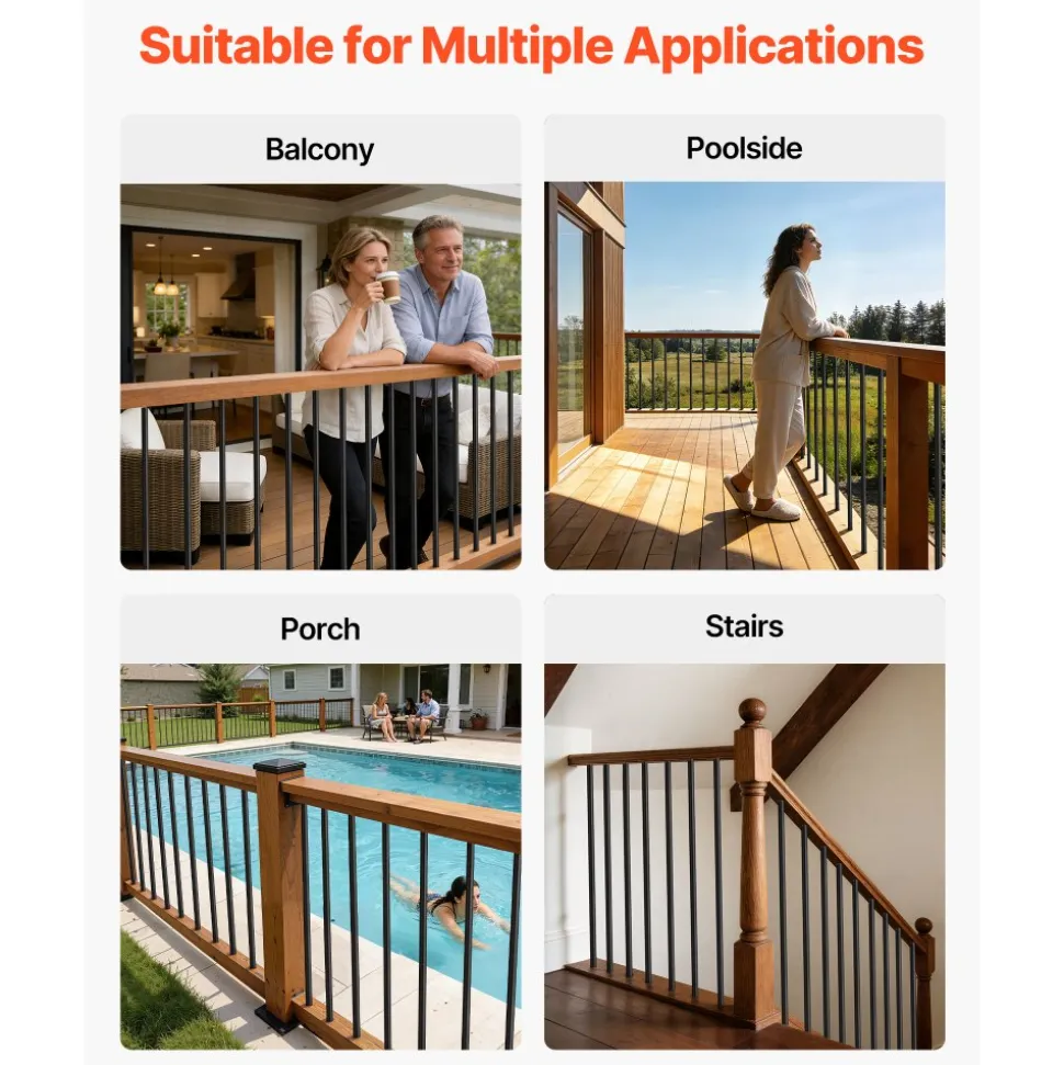 VEVOR 125 Pack Deck Balusters, 26 in Aluminum Railing Spindles, 3/4 in Diameter Hollow Round Metal Decking Stair Balusters with Connectors, Screws, for Deck, Porch & Staircase Railing Fence, Black