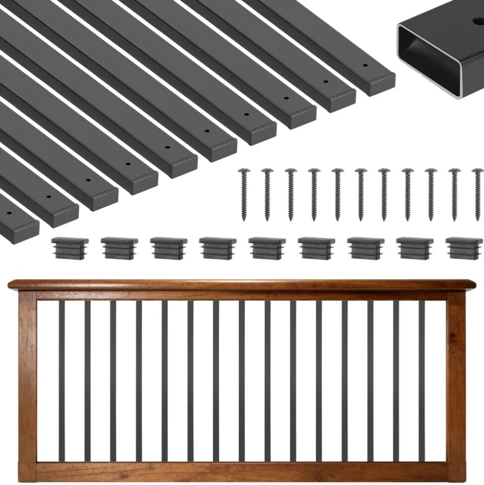 VEVOR 61 Pack Deck Balusters, 32.28 in Galvanized Steel Railing Spindles, Hollow Rectangle Metal Decking Stair Balusters with Pre-Drilled Hole, End Caps, Screws, for Deck, Porch & Stair Railing, Black