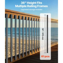 VEVOR 61 Pack Deck Balusters, 36 in Galvanized Steel Railing Spindles, Hollow Rectangle Metal Decking Stair Balusters with Pre-Drilled Hole, End Caps, Screws, for Deck, Porch & Stair Railing, Black