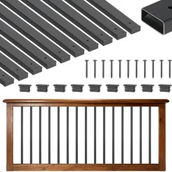 VEVOR 61 Pack Deck Balusters, 36 in Galvanized Steel Railing Spindles, Hollow Rectangle Metal Decking Stair Balusters with Pre-Drilled Hole, End Caps, Screws, for Deck, Porch & Stair Railing, Black