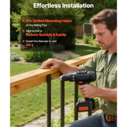 VEVOR 61 Pack Deck Balusters, 29.5 in Galvanized Steel Railing Spindles, Hollow Rectangle Metal Decking Stair Balusters with Pre-Drilled Hole, End Caps, Screws, for Deck, Porch & Stair Railing, Black