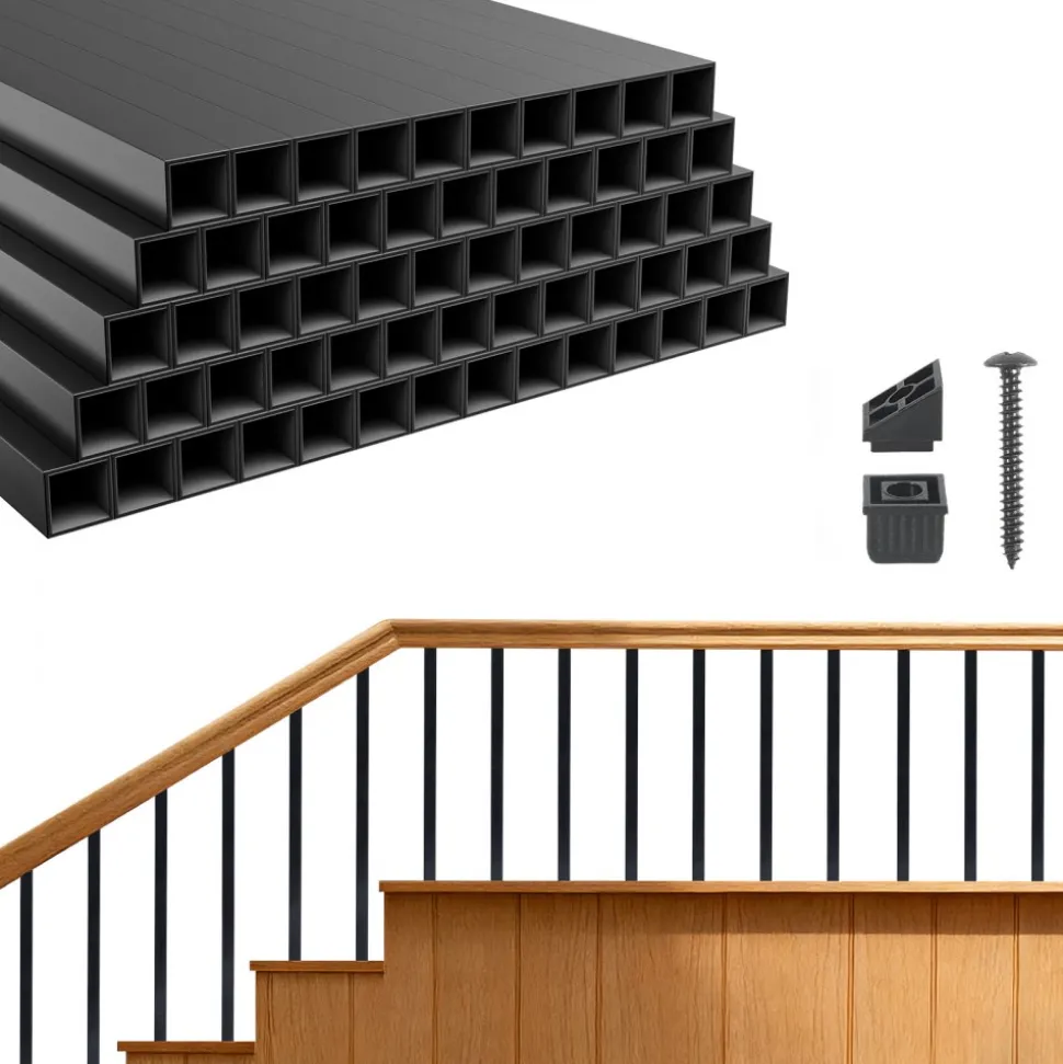 VEVOR 125 Pack Deck Balusters, 3/4 in Square x 26 in Long Aluminum Railing Spindles, Hollow Metal Decking Stair Balusters with Connectors, Screws, for Deck, Porch & Staircase Railing Fence, Black