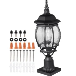 VEVOR 2 Pack Dusk to Dawn Outdoor Post Light, 20.87 in, Waterproof Lamp Post Light Fixtures with 5.5 in Pier Mount Base Glass Shade, Lightning-proof Exterior Pole Column Light for Patio Garden Pathway
