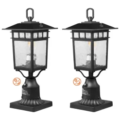 VEVOR 2 Pack Dusk to Dawn Outdoor Post Light, 15.75 in, Waterproof Lamp Post Light Fixtures with 5.5 in Pier Mount Base Glass Shade, Lightning-proof Exterior Pole Column Light for Patio Garden Pathway