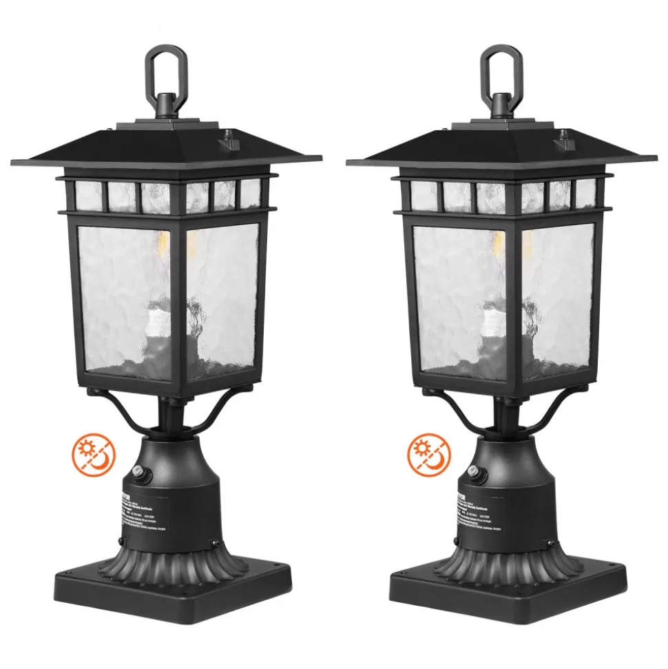 VEVOR 2 Pack Dusk to Dawn Outdoor Post Light, 15.75 in, Waterproof Lamp Post Light Fixtures with 5.5 in Pier Mount Base Glass Shade, Lightning-proof Exterior Pole Column Light for Patio Garden Pathway