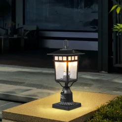 VEVOR 2 Pack Dusk to Dawn Outdoor Post Light, 15.75 in, Waterproof Lamp Post Light Fixtures with 5.5 in Pier Mount Base Glass Shade, Lightning-proof Exterior Pole Column Light for Patio Garden Pathway