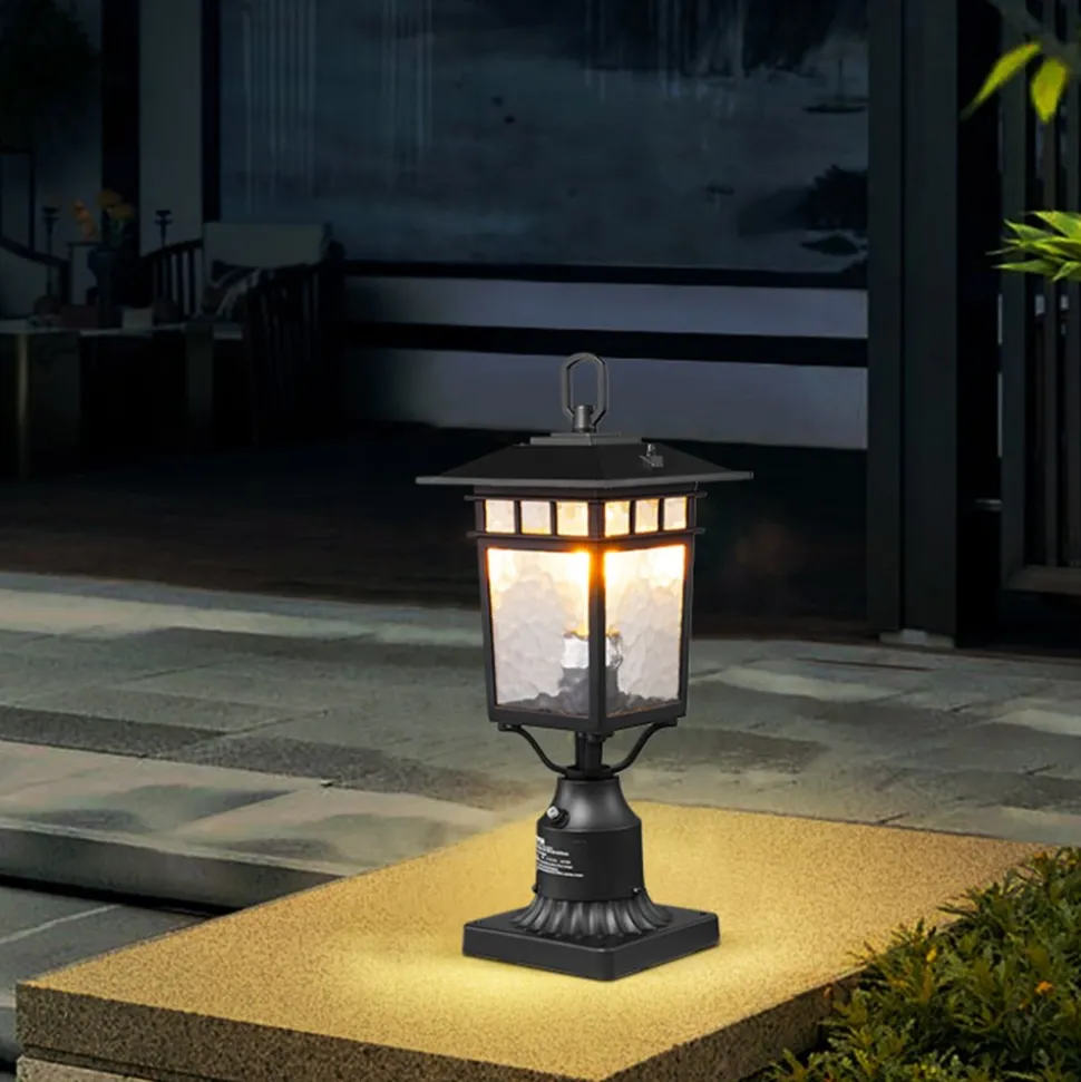 VEVOR 2 Pack Dusk to Dawn Outdoor Post Light, 15.75 in, Waterproof Lamp Post Light Fixtures with 5.5 in Pier Mount Base Glass Shade, Lightning-proof Exterior Pole Column Light for Patio Garden Pathway