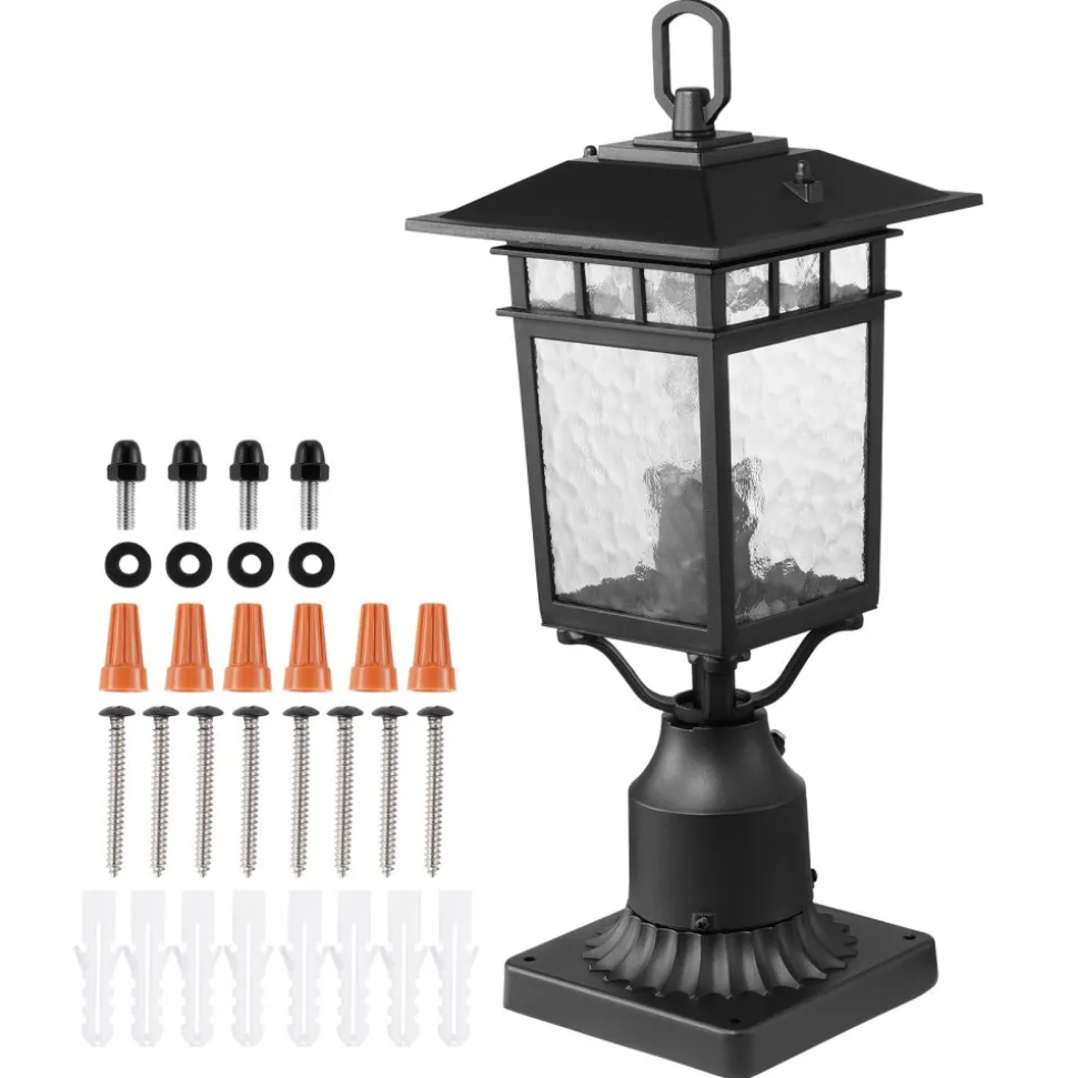 VEVOR 2 Pack Dusk to Dawn Outdoor Post Light, 15.75 in, Waterproof Lamp Post Light Fixtures with 5.5 in Pier Mount Base Glass Shade, Lightning-proof Exterior Pole Column Light for Patio Garden Pathway
