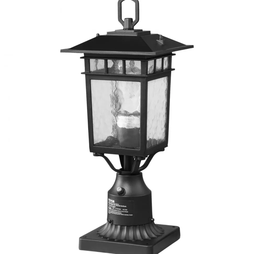 VEVOR 2 Pack Dusk to Dawn Outdoor Post Light, 15.75 in, Waterproof Lamp Post Light Fixtures with 5.5 in Pier Mount Base Glass Shade, Lightning-proof Exterior Pole Column Light for Patio Garden Pathway