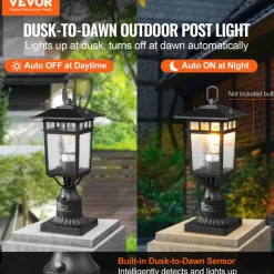 VEVOR 2 Pack Dusk to Dawn Outdoor Post Light, 15.75 in, Waterproof Lamp Post Light Fixtures with 5.5 in Pier Mount Base Glass Shade, Lightning-proof Exterior Pole Column Light for Patio Garden Pathway