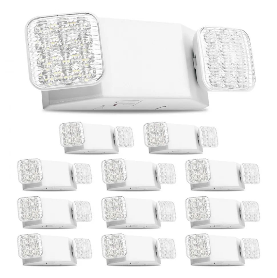VEVOR 12 Pack Emergency Lights for Business, with Battery Backup, Commercial LED Emergency Exit Lighting Fixtures, AC 120/277V, with Two Square Head Adjustable, 90-Minute Backup, for Business, White