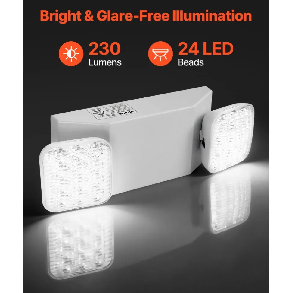 VEVOR 12 Pack Emergency Lights for Business, with Battery Backup, Commercial LED Emergency Exit Lighting Fixtures, AC 120/277V, with Two Square Head Adjustable, 90-Minute Backup, for Business, White