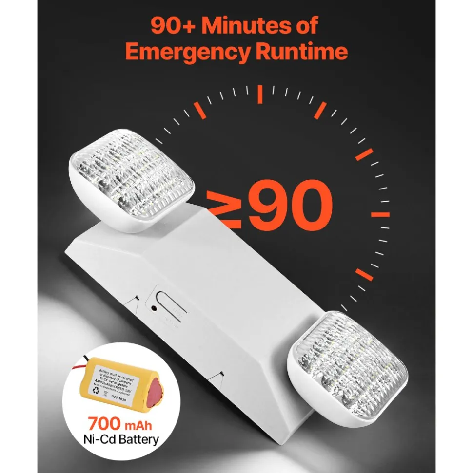 VEVOR 12 Pack Emergency Lights for Business, with Battery Backup, Commercial LED Emergency Exit Lighting Fixtures, AC 120/277V, with Two Square Head Adjustable, 90-Minute Backup, for Business, White