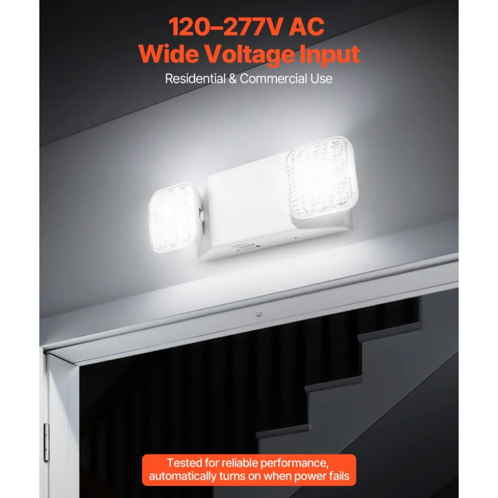 VEVOR 4 Pack Emergency Lights for Business, with Battery Backup, Commercial LED Emergency Exit Lighting Fixtures, AC 120/277V, with Two Square Head Adjustable, 90-Minute Backup, for Business, White