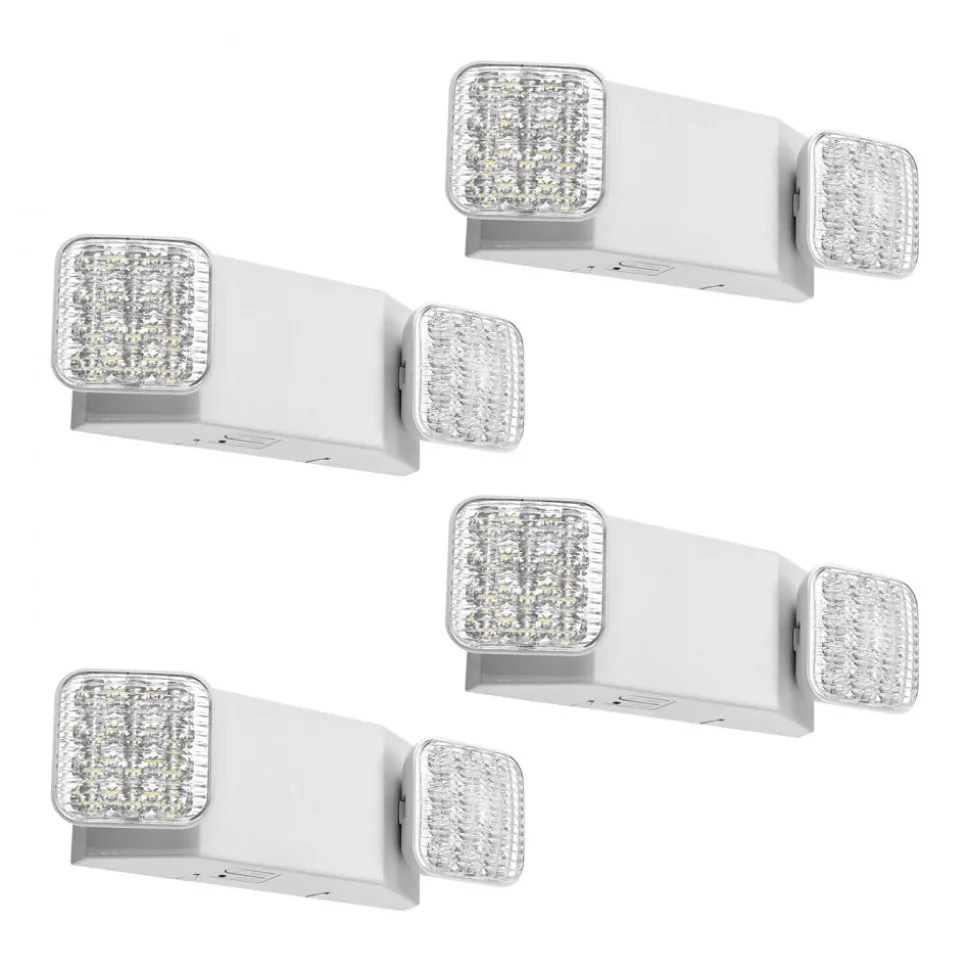 VEVOR 4 Pack Emergency Lights for Business, with Battery Backup, Commercial LED Emergency Exit Lighting Fixtures, AC 120/277V, with Two Square Head Adjustable, 90-Minute Backup, for Business, White