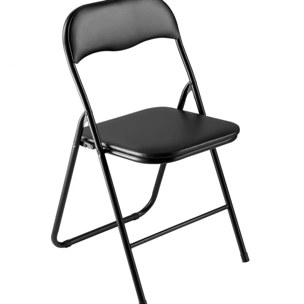 VEVOR 6 Pack Folding Chairs, Foldable Leather Chairs with Heavy Duty Metal Frame & Padded Cushion, Portable Folding Card Table Chairs, Stackable Seats for Home, Yard, Garden, Parties, Events, Black