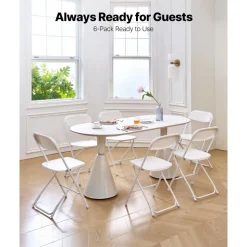 VEVOR 6 Pack Folding Chairs, Foldable Plastic Chairs with Heavy Duty Metal Frame, Portable Folding Card Table Chairs, Stackable Indoor Outdoor Seats for Home, Yard, Garden, Parties, Events, White