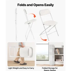 VEVOR 6 Pack Folding Chairs, Foldable Plastic Chairs with Heavy Duty Metal Frame, Portable Folding Card Table Chairs, Stackable Indoor Outdoor Seats for Home, Yard, Garden, Parties, Events, White