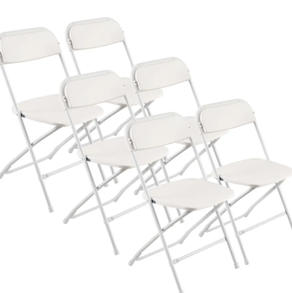 VEVOR 6 Pack Folding Chairs, Foldable Plastic Chairs with Heavy Duty Metal Frame, Portable Folding Card Table Chairs, Stackable Indoor Outdoor Seats for Home, Yard, Garden, Parties, Events, White