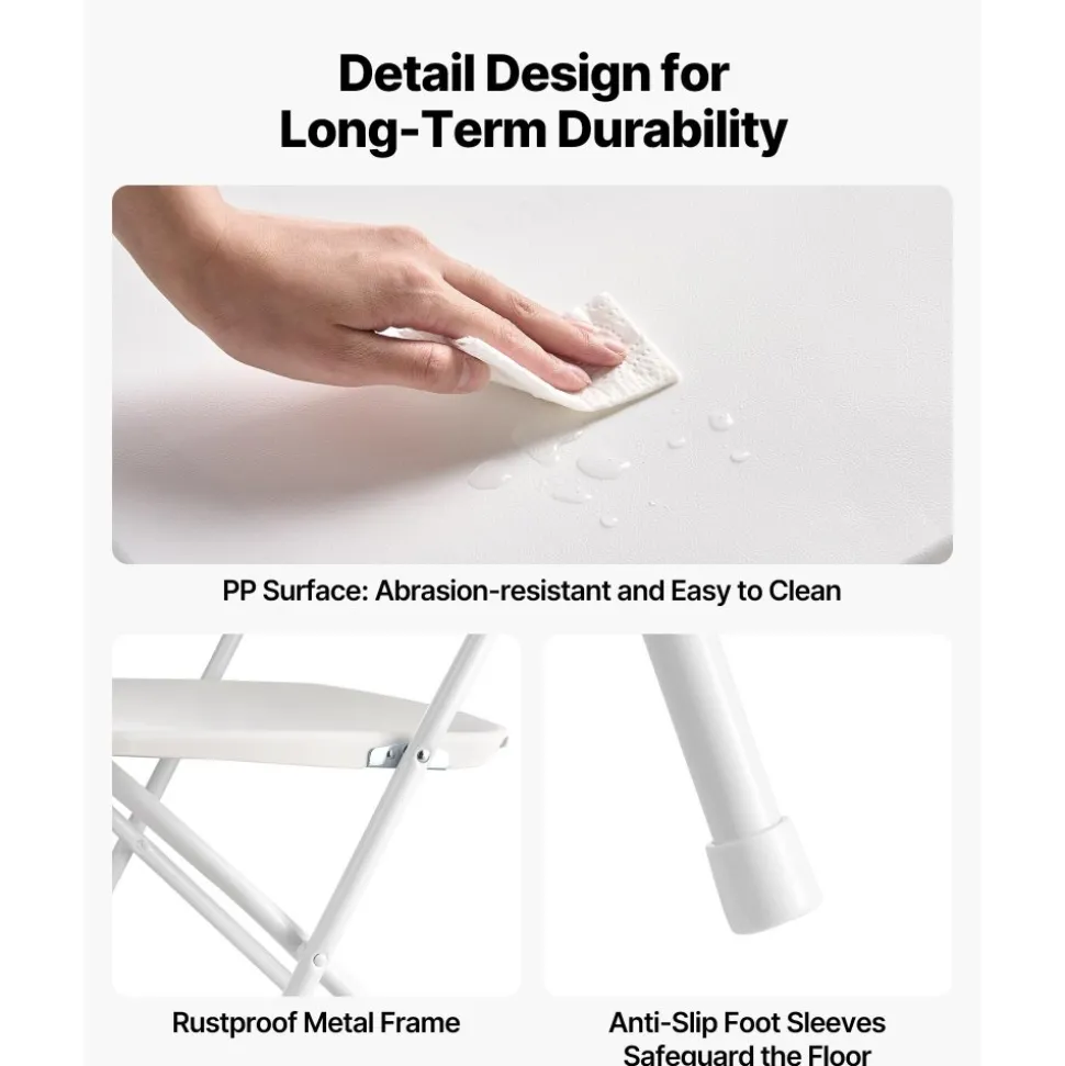 VEVOR 6 Pack Folding Chairs, Foldable Plastic Chairs with Heavy Duty Metal Frame, Portable Folding Card Table Chairs, Stackable Indoor Outdoor Seats for Home, Yard, Garden, Parties, Events, White