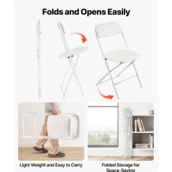 VEVOR 4 Pack Folding Chairs, Foldable Plastic Chairs with Heavy Duty Metal Frame, Portable Folding Card Table Chairs, Stackable Indoor Outdoor Seats for Home, Yard, Garden, Parties, Events, White