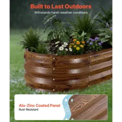 VEVOR 2 Pack Galvanized Raised Garden Beds, 4 x 2 x 1 ft, Oval Metal Planter Boxes Kit Outdoor, Bottomless Elevated Garden Box with Gloves, Alu-Zinc, for Planting Flowers Vegetables, Deep Wood Grain