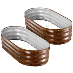 VEVOR 2 Pack Galvanized Raised Garden Beds, 4 x 2 x 1 ft, Oval Metal Planter Boxes Kit Outdoor, Bottomless Elevated Garden Box with Gloves, Alu-Zinc, for Planting Flowers Vegetables, Deep Wood Grain