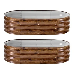 VEVOR 2 Pack Galvanized Raised Garden Beds, 4 x 2 x 1 ft, Oval Metal Planter Boxes Kit Outdoor, Bottomless Elevated Garden Box with Gloves, Alu-Zinc, for Planting Flowers Vegetables, Deep Wood Grain
