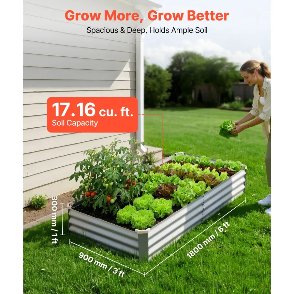 VEVOR 2 Pack Galvanized Raised Garden Beds, 6 x 3 x 1 ft, Rectangular Metal Planter Boxes Kit Outdoor, Bottomless Elevated Planting Box with Gloves, Alu-Zinc, for Growing Flowers Vegetables, Silver