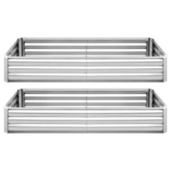 VEVOR 2 Pack Galvanized Raised Garden Beds, 6 x 3 x 1 ft, Rectangular Metal Planter Boxes Kit Outdoor, Bottomless Elevated Planting Box with Gloves, Alu-Zinc, for Growing Flowers Vegetables, Silver