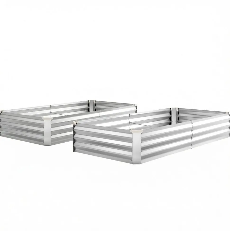 VEVOR 2 Pack Galvanized Raised Garden Beds, 6 x 3 x 1 ft, Rectangular Metal Planter Boxes Kit Outdoor, Bottomless Elevated Planting Box with Gloves, Alu-Zinc, for Growing Flowers Vegetables, Silver