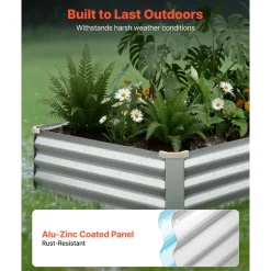 VEVOR 2 Pack Galvanized Raised Garden Beds, 6 x 3 x 1 ft, Rectangular Metal Planter Boxes Kit Outdoor, Bottomless Elevated Planting Box with Gloves, Alu-Zinc, for Growing Flowers Vegetables, Silver