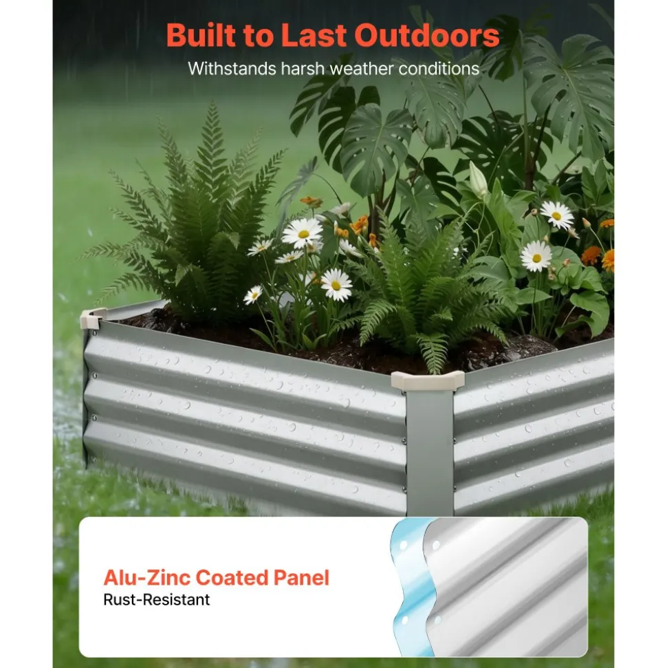 VEVOR 2 Pack Galvanized Raised Garden Beds, 6 x 3 x 1 ft, Rectangular Metal Planter Boxes Kit Outdoor, Bottomless Elevated Planting Box with Gloves, Alu-Zinc, for Growing Flowers Vegetables, Silver