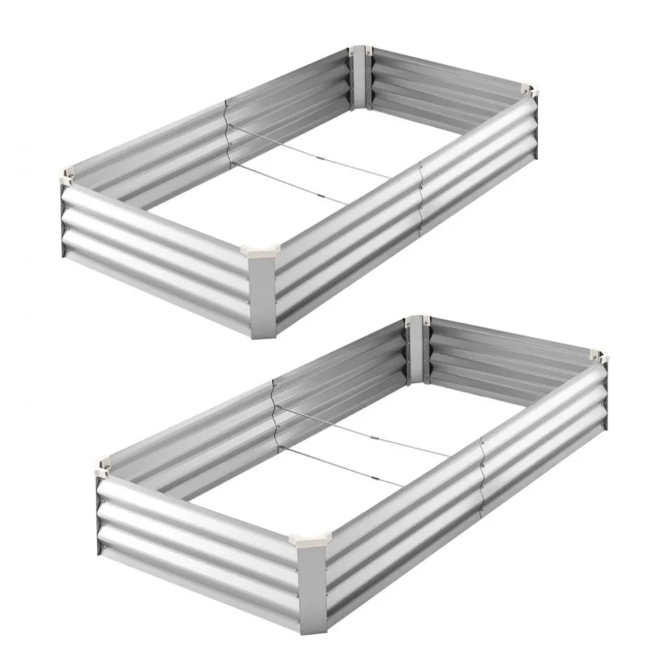 VEVOR 2 Pack Galvanized Raised Garden Beds, 6 x 3 x 1 ft, Rectangular Metal Planter Boxes Kit Outdoor, Bottomless Elevated Planting Box with Gloves, Alu-Zinc, for Growing Flowers Vegetables, Silver