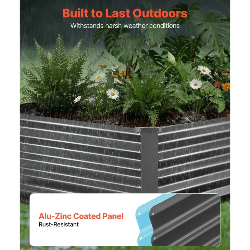VEVOR 2 Pack Galvanized Raised Garden Beds, 6.67 x 3.35 x 1.51 ft, Rectangular Metal Planter Boxes Kit Outdoor, Elevated Planting Box with Gloves, Alu-Zinc, for Growing Flowers Vegetables, Dark Gray