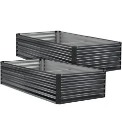 VEVOR 2 Pack Galvanized Raised Garden Beds, 6.67 x 3.35 x 1.51 ft, Rectangular Metal Planter Boxes Kit Outdoor, Elevated Planting Box with Gloves, Alu-Zinc, for Growing Flowers Vegetables, Dark Gray