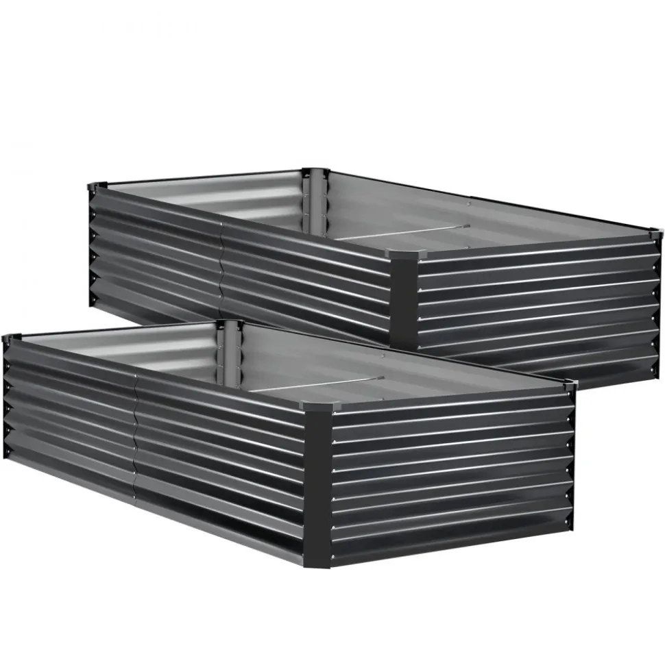 VEVOR 2 Pack Galvanized Raised Garden Beds, 6.67 x 3.35 x 1.51 ft, Rectangular Metal Planter Boxes Kit Outdoor, Elevated Planting Box with Gloves, Alu-Zinc, for Growing Flowers Vegetables, Dark Gray