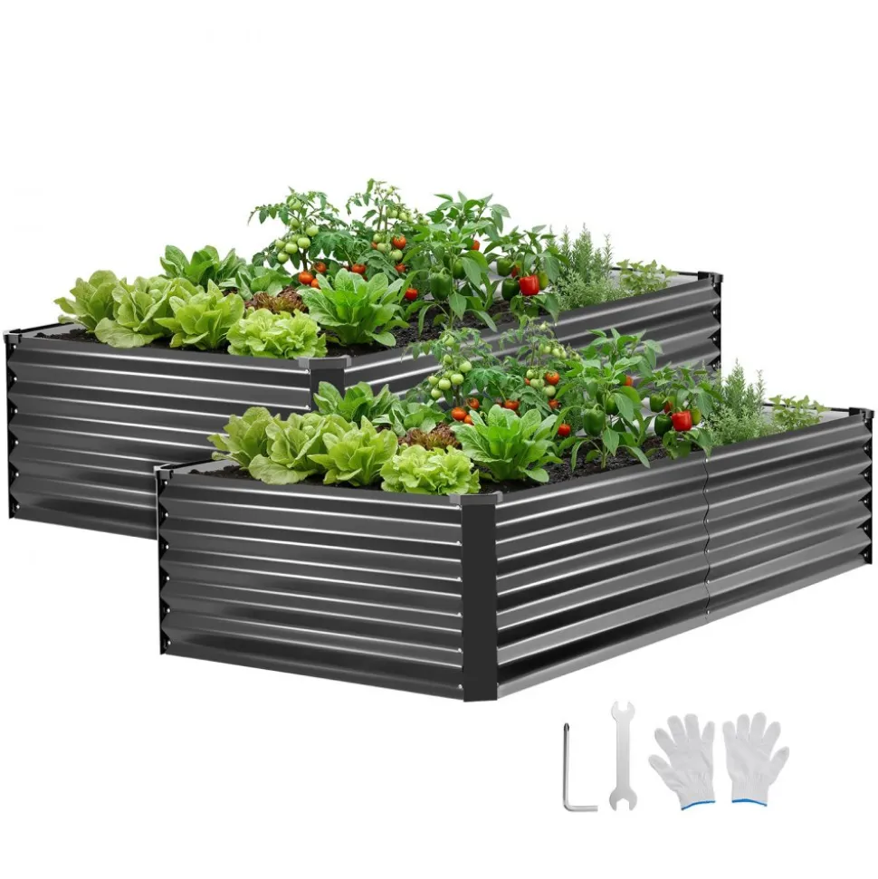 VEVOR 2 Pack Galvanized Raised Garden Beds, 6.67 x 3.35 x 1.51 ft, Rectangular Metal Planter Boxes Kit Outdoor, Elevated Planting Box with Gloves, Alu-Zinc, for Growing Flowers Vegetables, Dark Gray