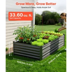 VEVOR 2 Pack Galvanized Raised Garden Beds, 6.67 x 3.35 x 1.51 ft, Rectangular Metal Planter Boxes Kit Outdoor, Elevated Planting Box with Gloves, Alu-Zinc, for Growing Flowers Vegetables, Dark Gray
