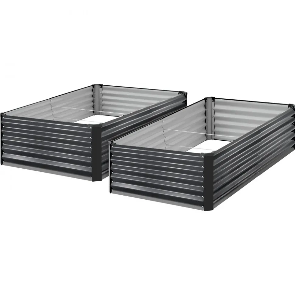 VEVOR 2 Pack Galvanized Raised Garden Beds, 6.67 x 3.35 x 1.51 ft, Rectangular Metal Planter Boxes Kit Outdoor, Elevated Planting Box with Gloves, Alu-Zinc, for Growing Flowers Vegetables, Dark Gray