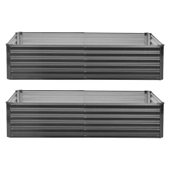 VEVOR 2 Pack Galvanized Raised Garden Beds, 6.67 x 3.35 x 1.51 ft, Rectangular Metal Planter Boxes Kit Outdoor, Elevated Planting Box with Gloves, Alu-Zinc, for Growing Flowers Vegetables, Dark Gray