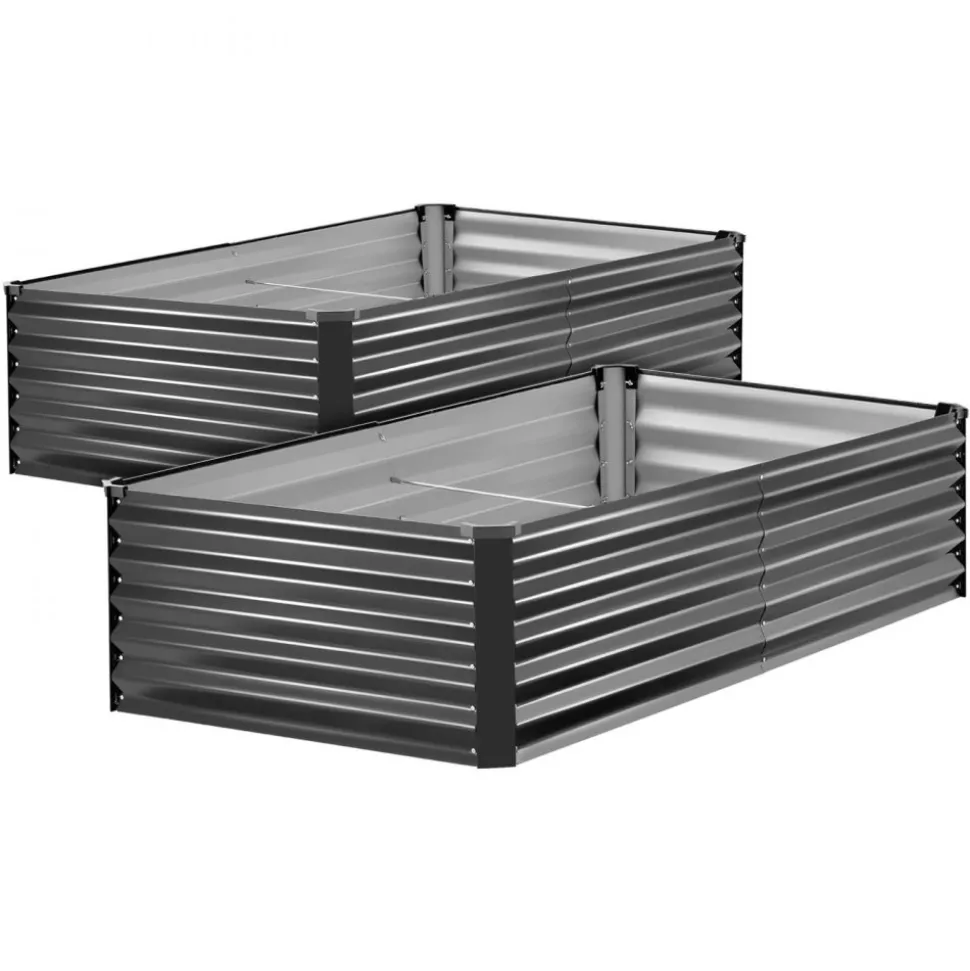 VEVOR 2 Pack Galvanized Raised Garden Beds, 6.67 x 3.35 x 1.51 ft, Rectangular Metal Planter Boxes Kit Outdoor, Elevated Planting Box with Gloves, Alu-Zinc, for Growing Flowers Vegetables, Dark Gray