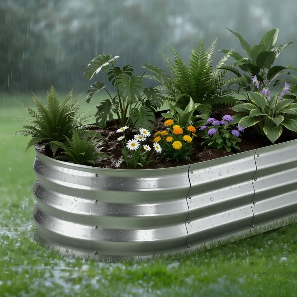 VEVOR 2 Pack Galvanized Raised Garden Beds, 4 x 2 x 1 ft, Oval Metal Planter Boxes Kit Outdoor, Bottomless Elevated Garden Box with Gloves, Alu-Zinc, for Planting Flowers Fruits Vegetables, Silver