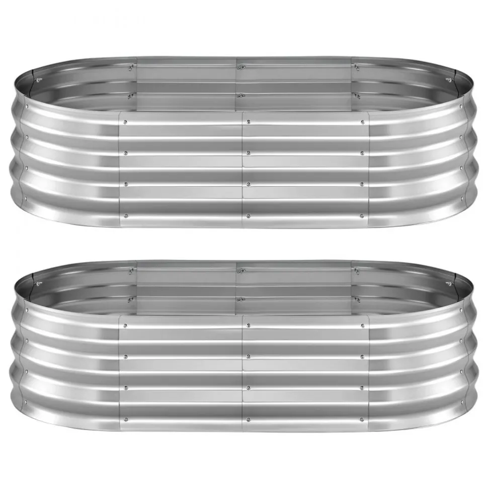 VEVOR 2 Pack Galvanized Raised Garden Beds, 4 x 2 x 1 ft, Oval Metal Planter Boxes Kit Outdoor, Bottomless Elevated Garden Box with Gloves, Alu-Zinc, for Planting Flowers Fruits Vegetables, Silver