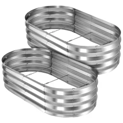 VEVOR 2 Pack Galvanized Raised Garden Beds, 4 x 2 x 1 ft, Oval Metal Planter Boxes Kit Outdoor, Bottomless Elevated Garden Box with Gloves, Alu-Zinc, for Planting Flowers Fruits Vegetables, Silver