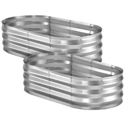 VEVOR 2 Pack Galvanized Raised Garden Beds, 4 x 2 x 1 ft, Oval Metal Planter Boxes Kit Outdoor, Bottomless Elevated Garden Box with Gloves, Alu-Zinc, for Planting Flowers Fruits Vegetables, Silver