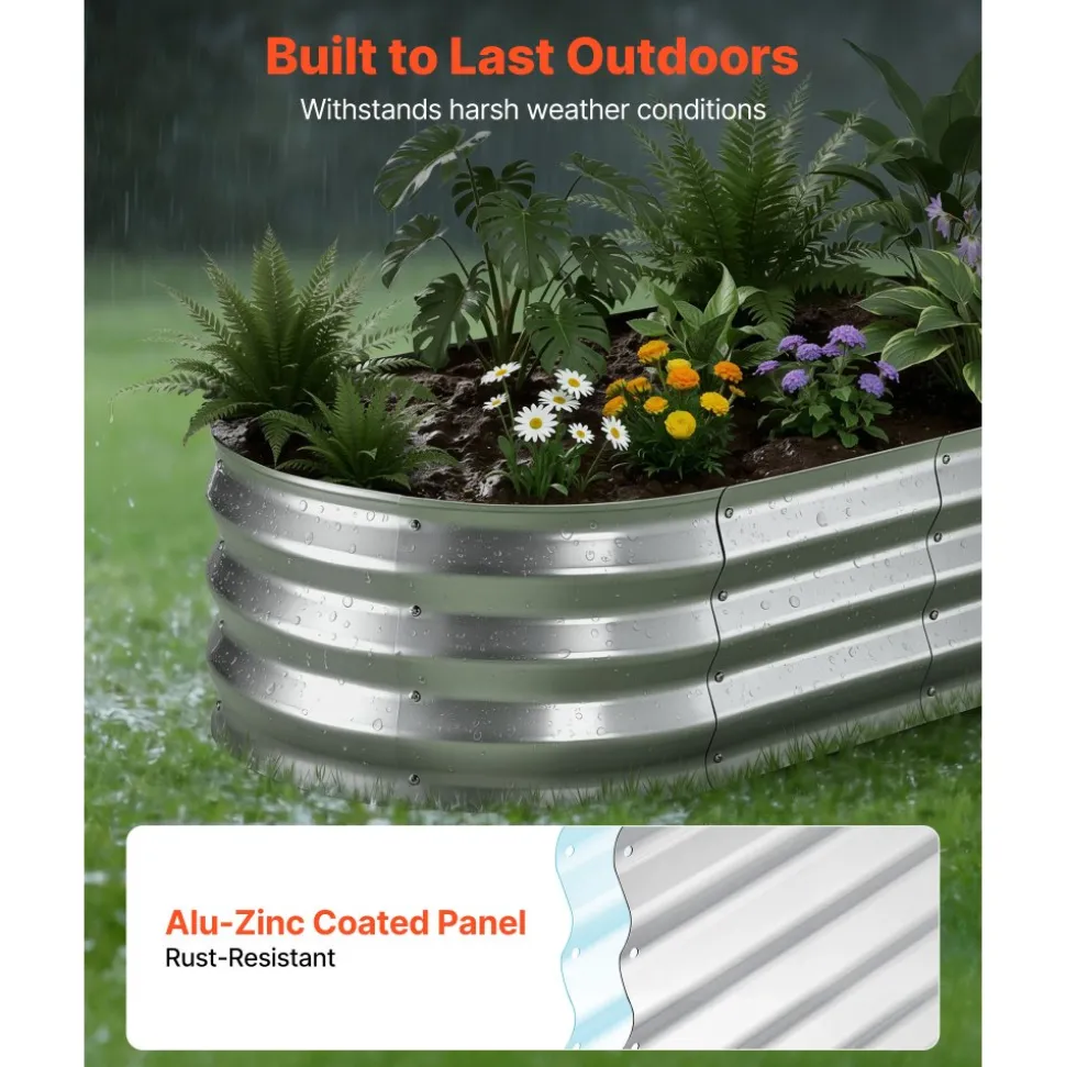 VEVOR 2 Pack Galvanized Raised Garden Beds, 4 x 2 x 1 ft, Oval Metal Planter Boxes Kit Outdoor, Bottomless Elevated Garden Box with Gloves, Alu-Zinc, for Planting Flowers Fruits Vegetables, Silver