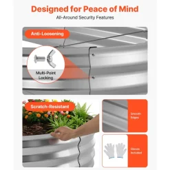 VEVOR 2 Pack Galvanized Raised Garden Beds, 4 x 2 x 1 ft, Oval Metal Planter Boxes Kit Outdoor, Bottomless Elevated Garden Box with Gloves, Alu-Zinc, for Planting Flowers Fruits Vegetables, Silver