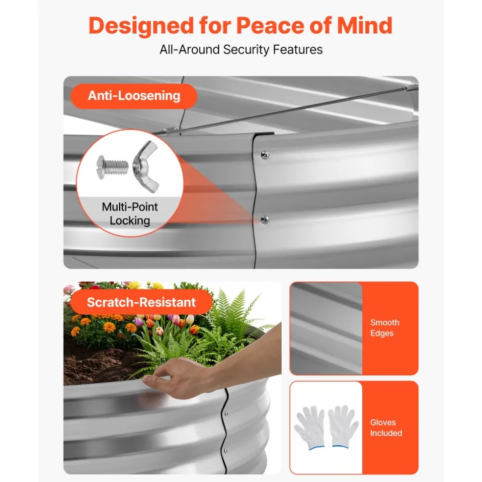 VEVOR 2 Pack Galvanized Raised Garden Beds, 4 x 2 x 1 ft, Oval Metal Planter Boxes Kit Outdoor, Bottomless Elevated Garden Box with Gloves, Alu-Zinc, for Planting Flowers Fruits Vegetables, Silver