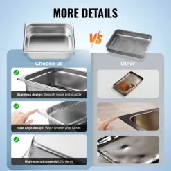 VEVOR 8 Pack Hotel Pans, 1/2 Size Anti-Jam Steam Pan with Lid, 0.8mm Thick Stainless Steel Steam Table Pan, 4-Inch Deep Commercial Table Pan, Catering Storage Food Pan, for Industrial & Scientific